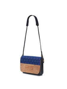 shweshwe and cork blue clutch bag 