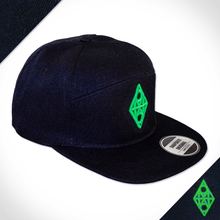 Amo Black & Green 5 panel flat peak Cap.