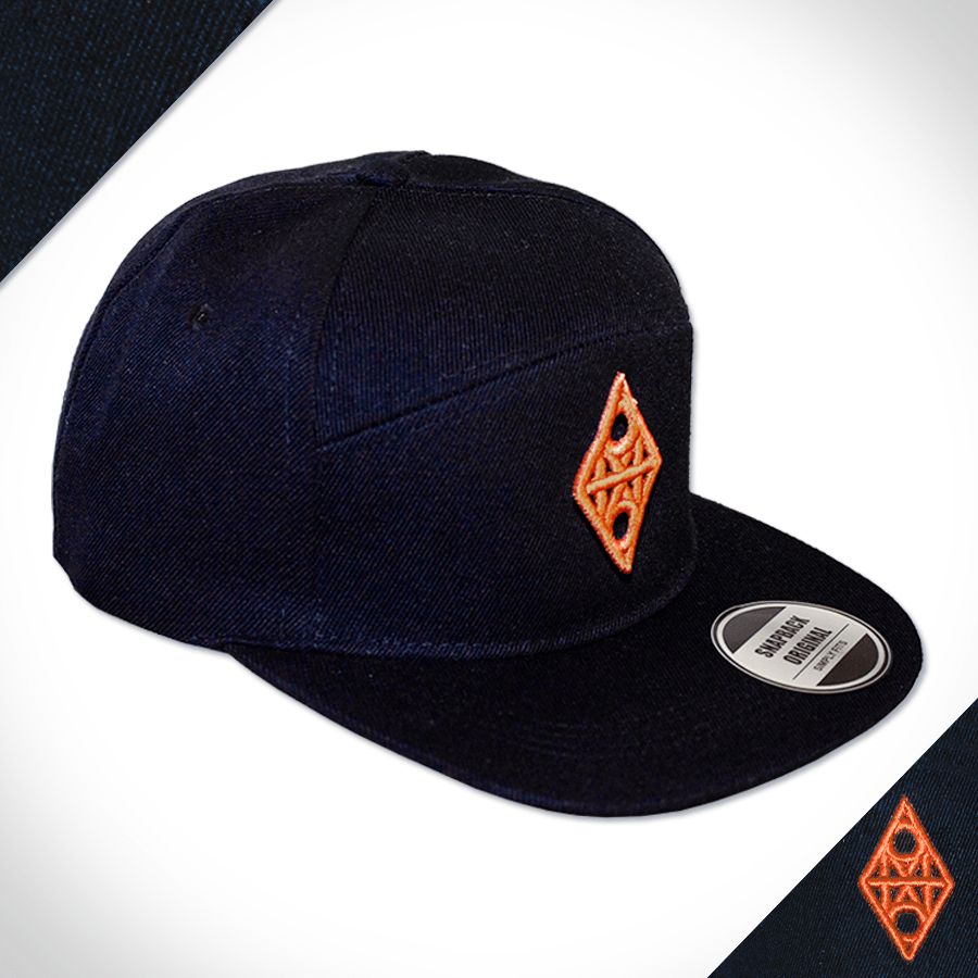 Amo Black & Peach 5 panel flat peak Cap.