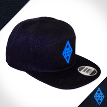 Amo Black & Sky Blue 5 panel flat peak Cap.
