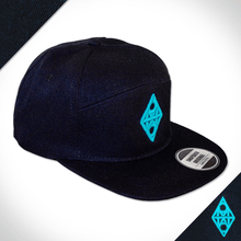 Amo Black & turquoise 5 panel flat peak Cap.