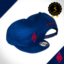 Amo Navy & Burgundy 5 panel flat peak snap back Cap.