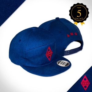 Amo Navy & Burgundy 5 panel flat peak snap back Cap.
