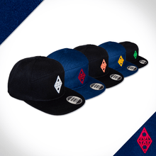 Amo 5 panel flat peak Cap range.