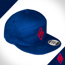 Amo Navy & Burgandy 5 panel flat peak Cap.