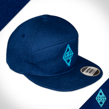 Amo Navy & Teal 5 panel flat peak Cap.