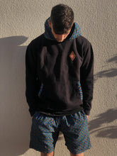 Disco Weave shweshwe fleece hoodie shorts black blue orange africa made only cape town south africa 1 