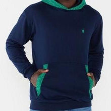 Navy and green hoodie with shweshwe