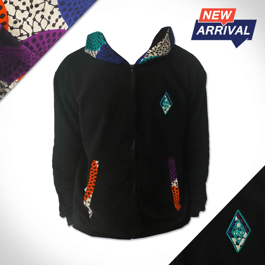Orange-black-orb-zip-up-hoodie-front-africa-made-only