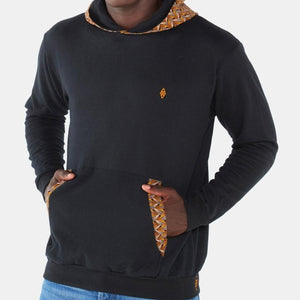 black hoodie with gold shweshwe
