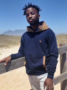 Africa_Made_Only_gold_Shweshwe_Navy_Hoodie