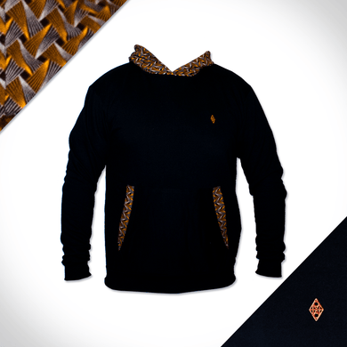 black hoodie with gold shweshwe