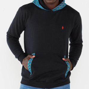 Black and turquoise shweshwe hoodie 