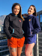 Ladies_Shweshwe_Black_Navy_Hoodies_Peacock_Royal_Weave_Shorts_Catherine_Wheel_Miss_Sunshine