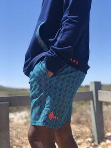 Africa_Made_Only_Green_Shweshwe_navy_Hoodie_casual_shorts