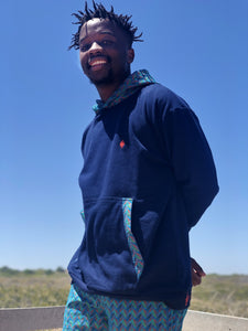 Africa_Made_Only_Green_Shweshwe_navy_Hoodie_casual_shorts