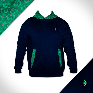 Navy and green hoodie with shweshwe