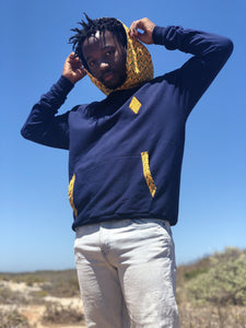 Africa_Made_Only_Yellow_Shweshwe_Navy_Hoodie