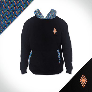 Black_Hoodie_Disco_weave_shweshwe_Print_africa_made_only_front