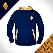 Sun_Hooded_Weave_Navy_Yellow_shweshwe_fleece_Hoodie_front