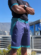 Blue and Green Shweshwe Golf Shorts and Black Shweshwe t shirt