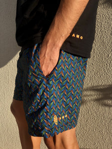 Disco Weave shweshwe cotton t shirt shorts black blue orange africa made only cape town south africa