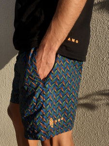 Disco Weave shweshwe cotton t shirt shorts black blue orange africa made only cape town south africa