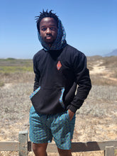 Green_Shweshwe_Black_Peacock_Hoodie_casual_shorts