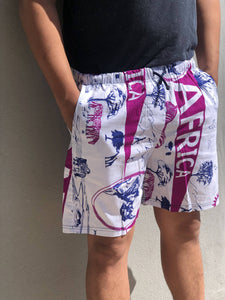 White and Purple africa print shorts 