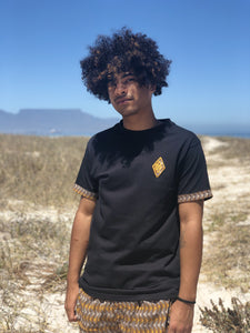 Africa_Made_Only_Gold_Shweshwe_black_T_shirt