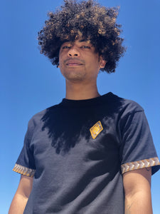 Africa_Made_Only_Gold_Shweshwe_black_T_shirt