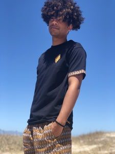 Africa_Made_Only_Gold_Shweshwe_black_T_shirt