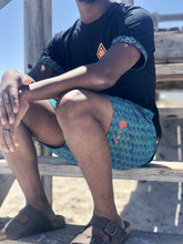 Africa_Made_Only_Green_Shweshwe_black_T_shirt_casual_shorts_8