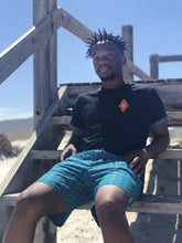 Africa_Made_Only_Green_Shweshwe_black_T_shirt_casual_shorts_