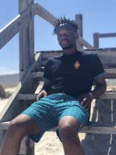 Africa_Made_Only_Green_Shweshwe_black_T_shirt_casual_shorts_