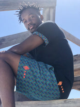 Africa_Made_Only_Green_Shweshwe_black_T_shirt_casual_shorts_8