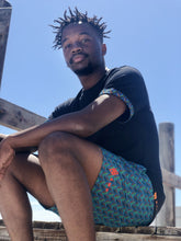 Africa_Made_Only_Green_Shweshwe_black_T_shirt_casual_shorts_