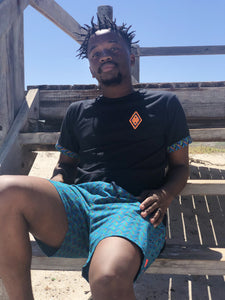 Africa_Made_Only_Green_Shweshwe_black_T_shirt_casual_shorts_