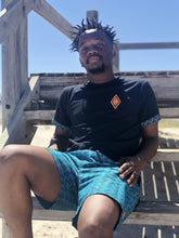 Africa_Made_Only_Green_Shweshwe_black_T_shirt_casual_shorts