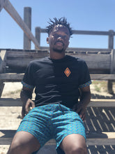 Africa_Made_Only_Green_Shweshwe_black_T_shirt_casual_shorts_