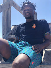 Africa_Made_Only_Green_Shweshwe_black_T_shirt_casual_shorts_