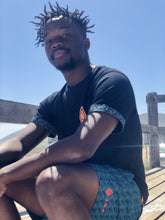 Africa_Made_Only_Green_Shweshwe_black_T_shirt_casual_shorts_