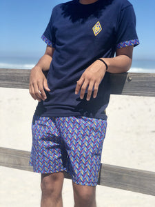 Africa_Made_Only_Purple_Shweshwe_Navy_T_shirt_casual_shorts