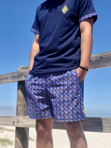 Africa_Made_Only_Purple_Shweshwe_Navy_T_shirt_casual_shorts