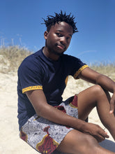 Africa_Made_Only_Yellow_Shweshwe_Navy_T_shirt_Fish_Shorts_