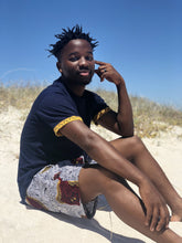Africa_Made_Only_Yellow_Shweshwe_Navy_T_shirt_Fish_Shorts_