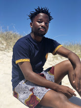 Africa_Made_Only_Yellow_Shweshwe_Navy_T_shirt_Fish_Shorts_