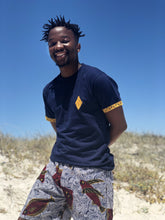 Africa_Made_Only_Yellow_Shweshwe_Navy_T_shirt_Fish_Shorts_