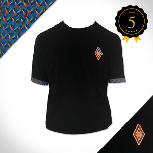 Black_t_shirt_Disco_weave_shweshwe_Print_africa_made_only_front