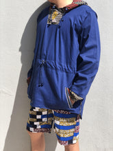 Blue Windbreaker with african fabric